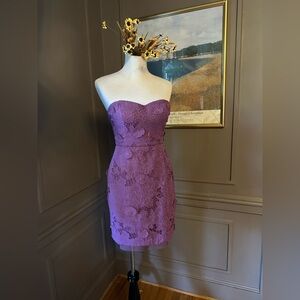 BCBG Strapless Lace Purple Dress with Sweetheart Neckline